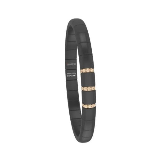 Bracciale Pura Piccolo Ceramica Nera Satinata 3 Barrette Diamanti Brown Oro Rosa