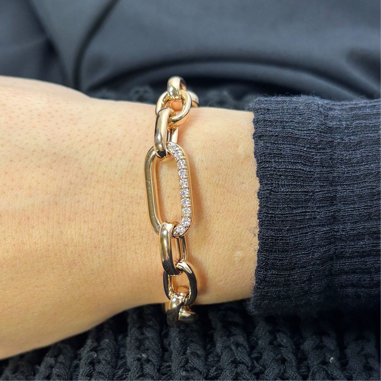 Bracciale Catena Oro Rosa e Diamanti