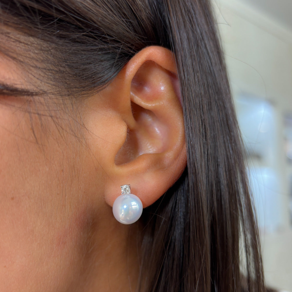 Orecchini Perla con diamante Ø 10mm AUSTRALIA