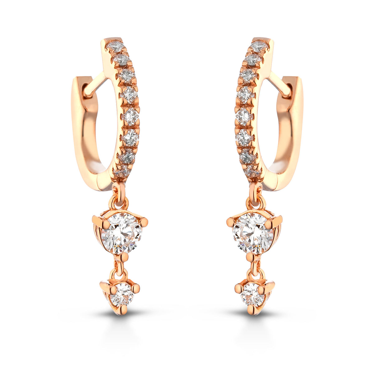 Orecchini cerchi oro Rosa con diamanti e pendente