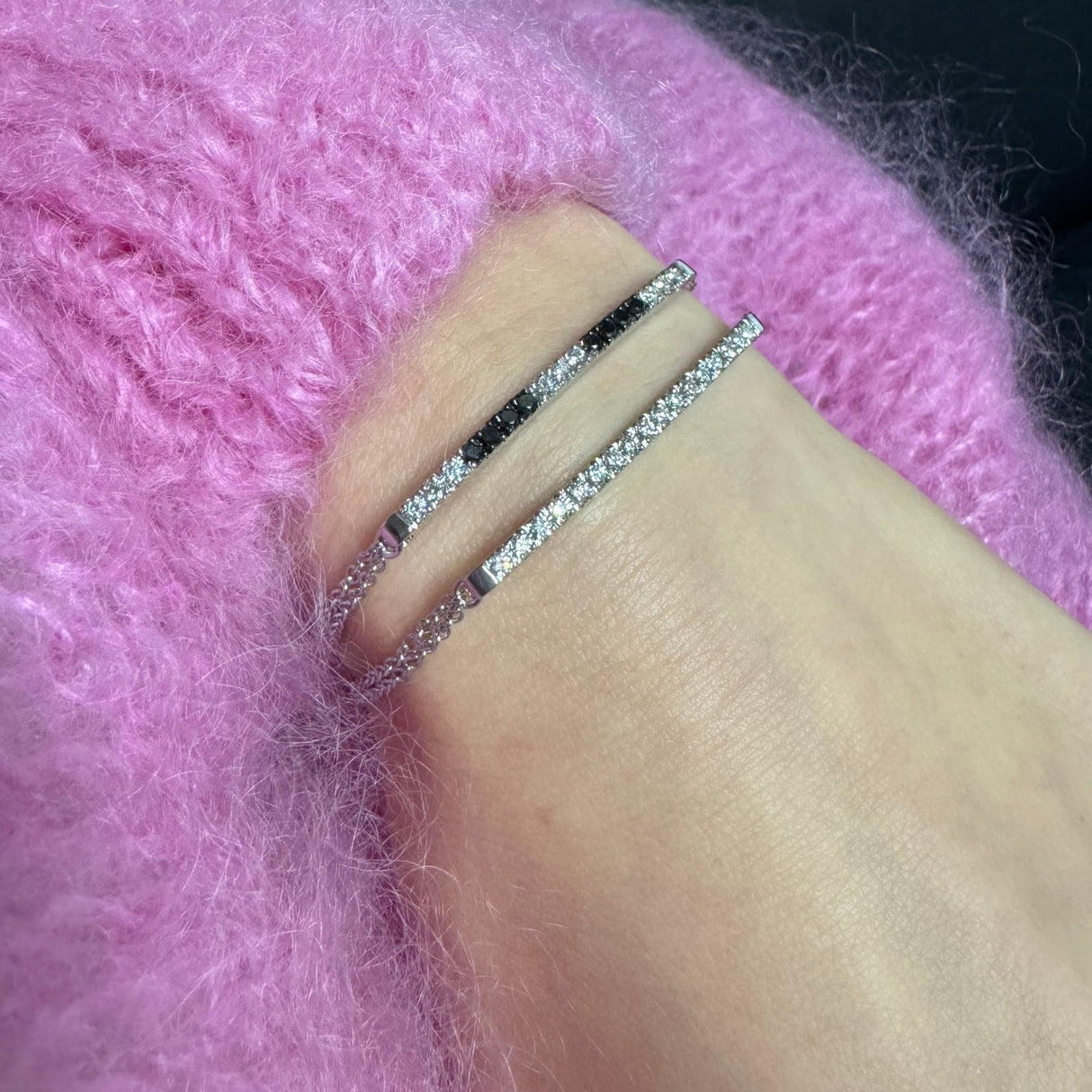 Bracciale barretta diamanti bianchi misura grande In Oro Bianco