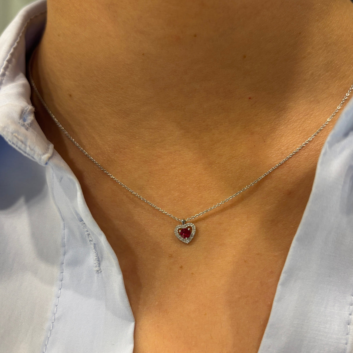 Girocollo Cuore Rubino in Oro Bianco