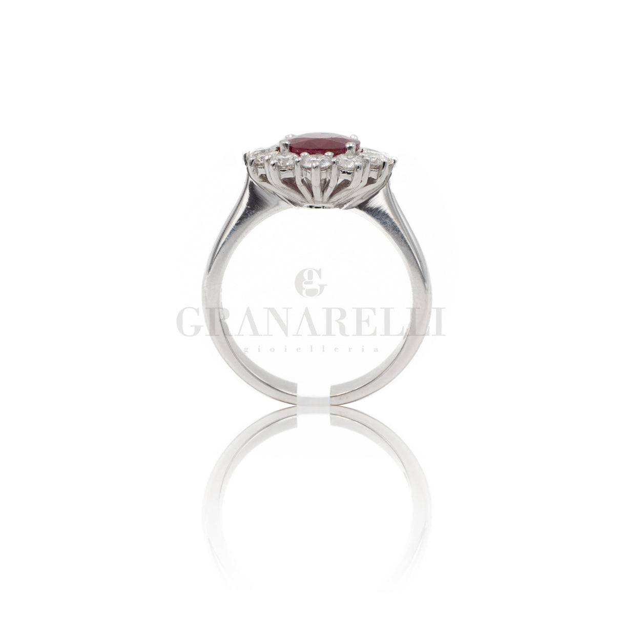 White gold ring with ruby 2.05kt and diamonds