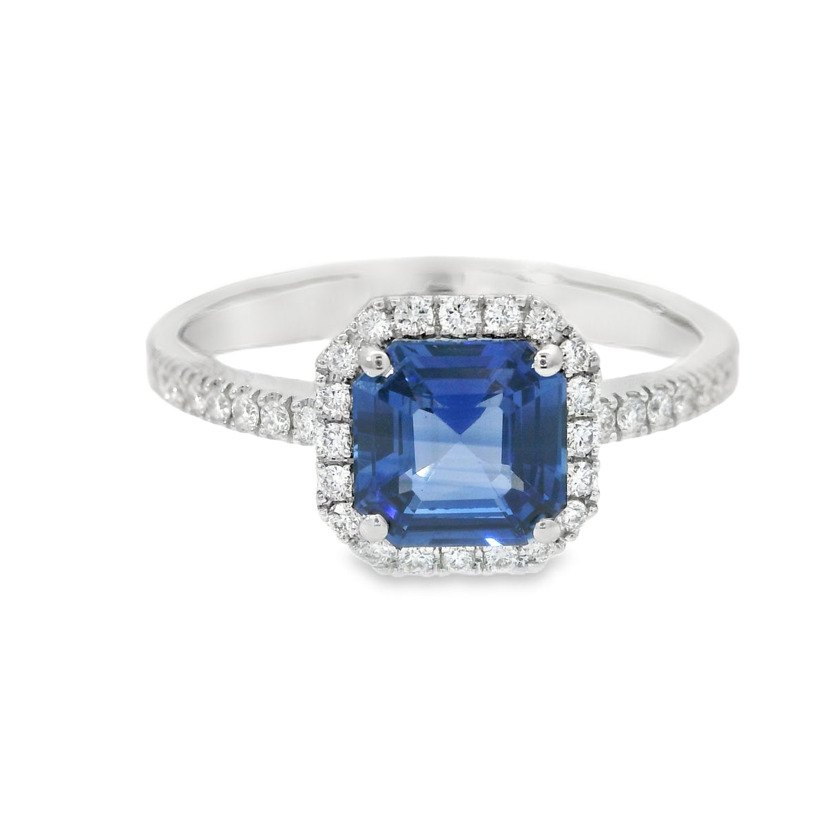 Anello in Oro Bianco con Zaffiro 1.13kt e Diamanti