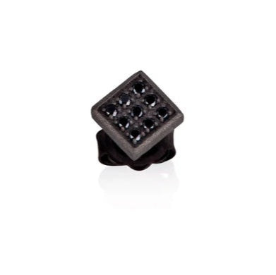 Mono Orecchino Quadretto Grande Titanio e Diamanti Neri-Orecchini-MANO-Gioielleria Granarelli