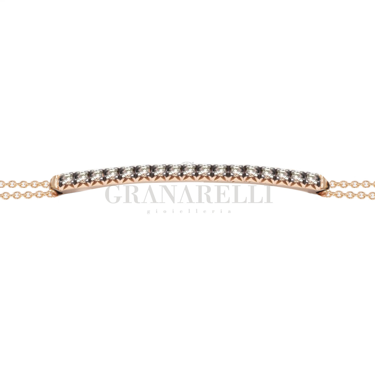 Bracciale Barretta Diamanti Brown Misura grande in Oro Rosa e catena, CURVA