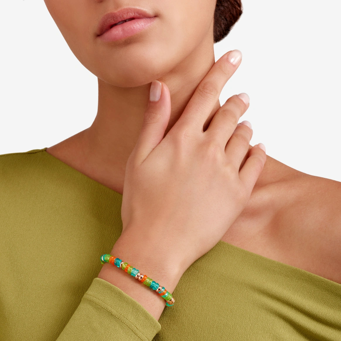 Bracciale DoDo Rondelle Argento Dorato e Plastica Riciclata Verde e Arancio