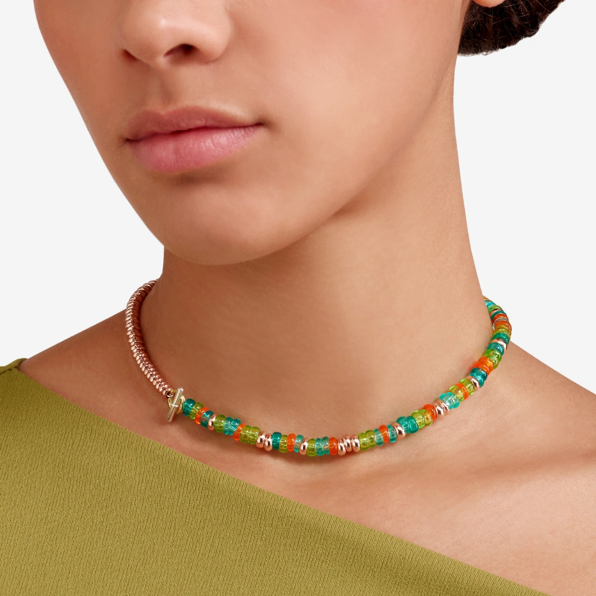 Bracciale DoDo Rondelle Argento Dorato e Plastica Riciclata Verde e Arancio