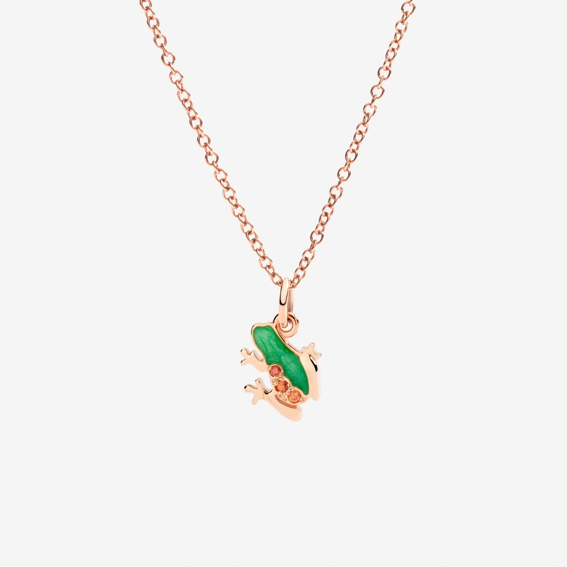 Charm DoDo Rana Oro Rosa, Smalto Perlato Verde e Zaffiri Arancio