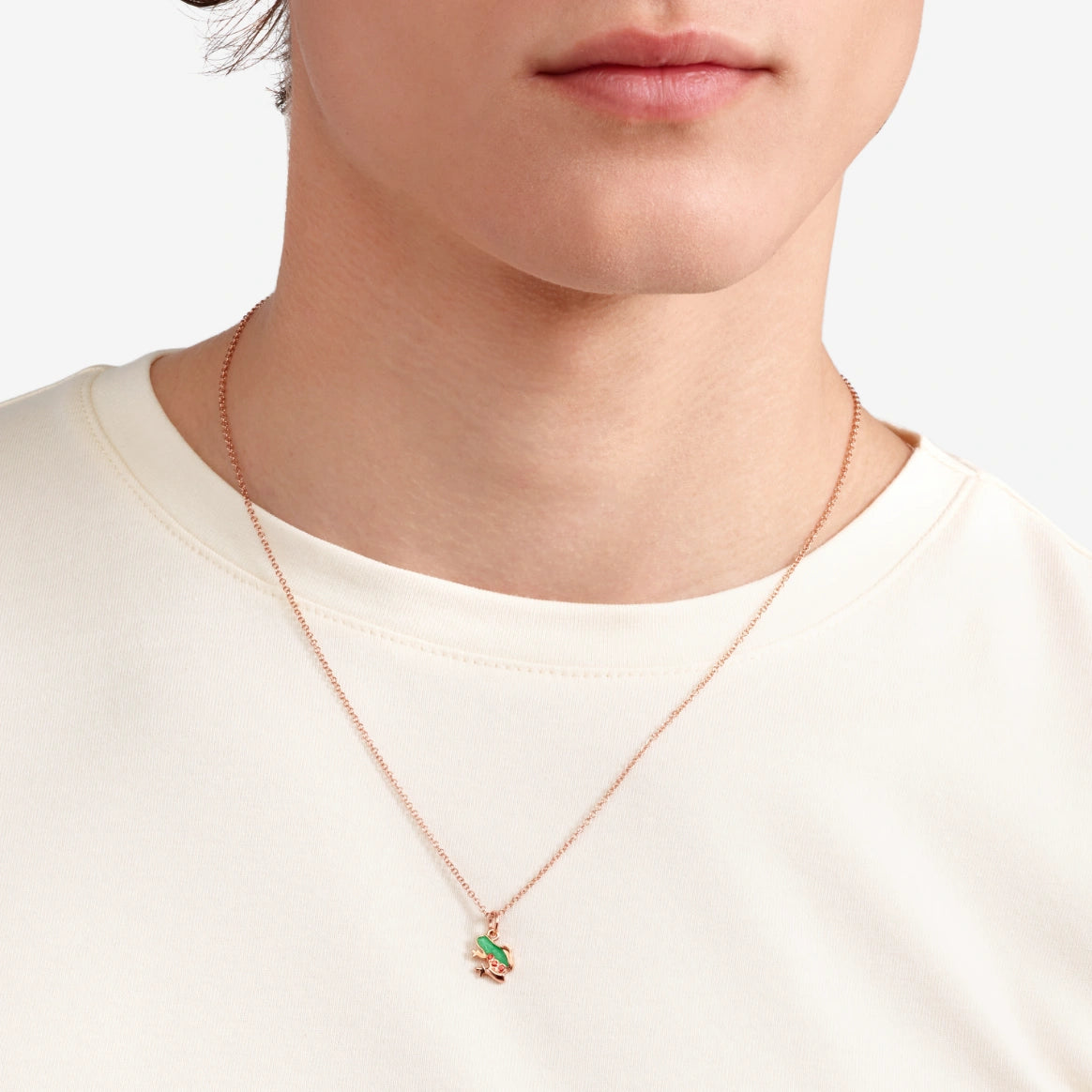 Charm DoDo Rana Oro Rosa, Smalto Perlato Verde e Zaffiri Arancio