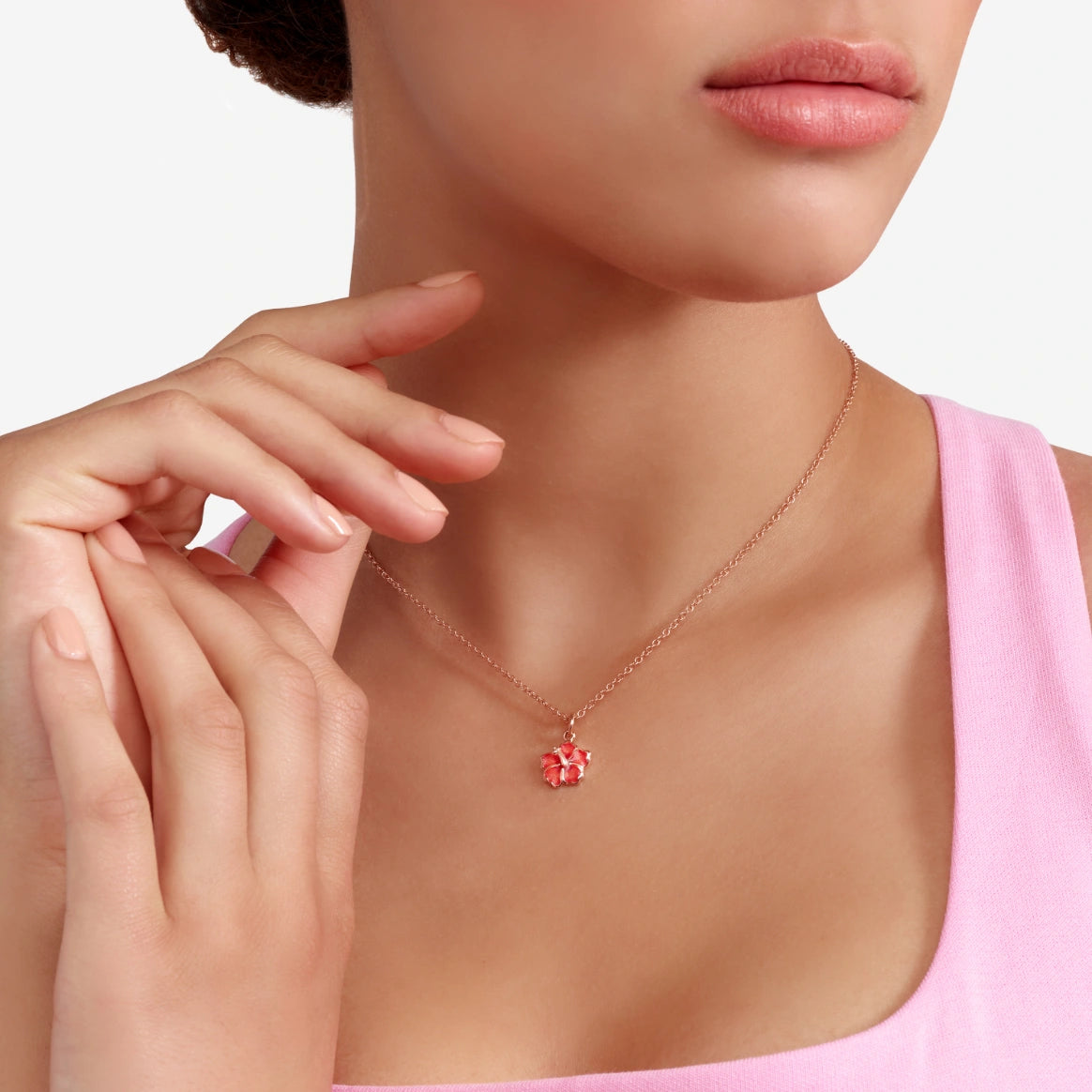 Charm DoDo Fiore di Ibisco Oro Rosa e Smalto Perlato Arancio