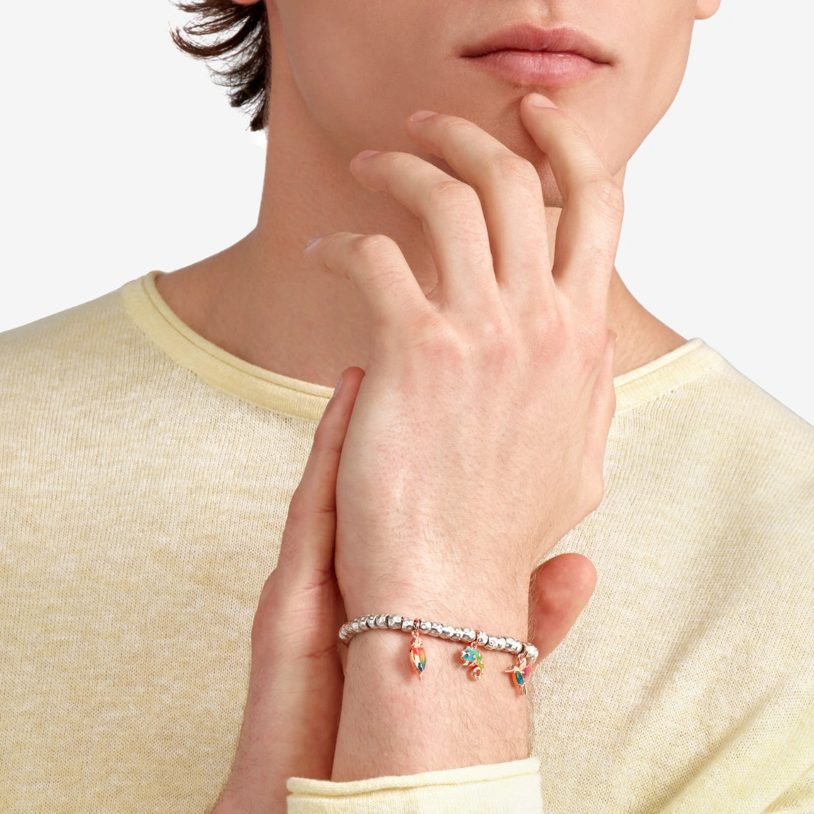 Charm DoDo Pappagallo Oro Rosa e Smalto Perlato Multicolor