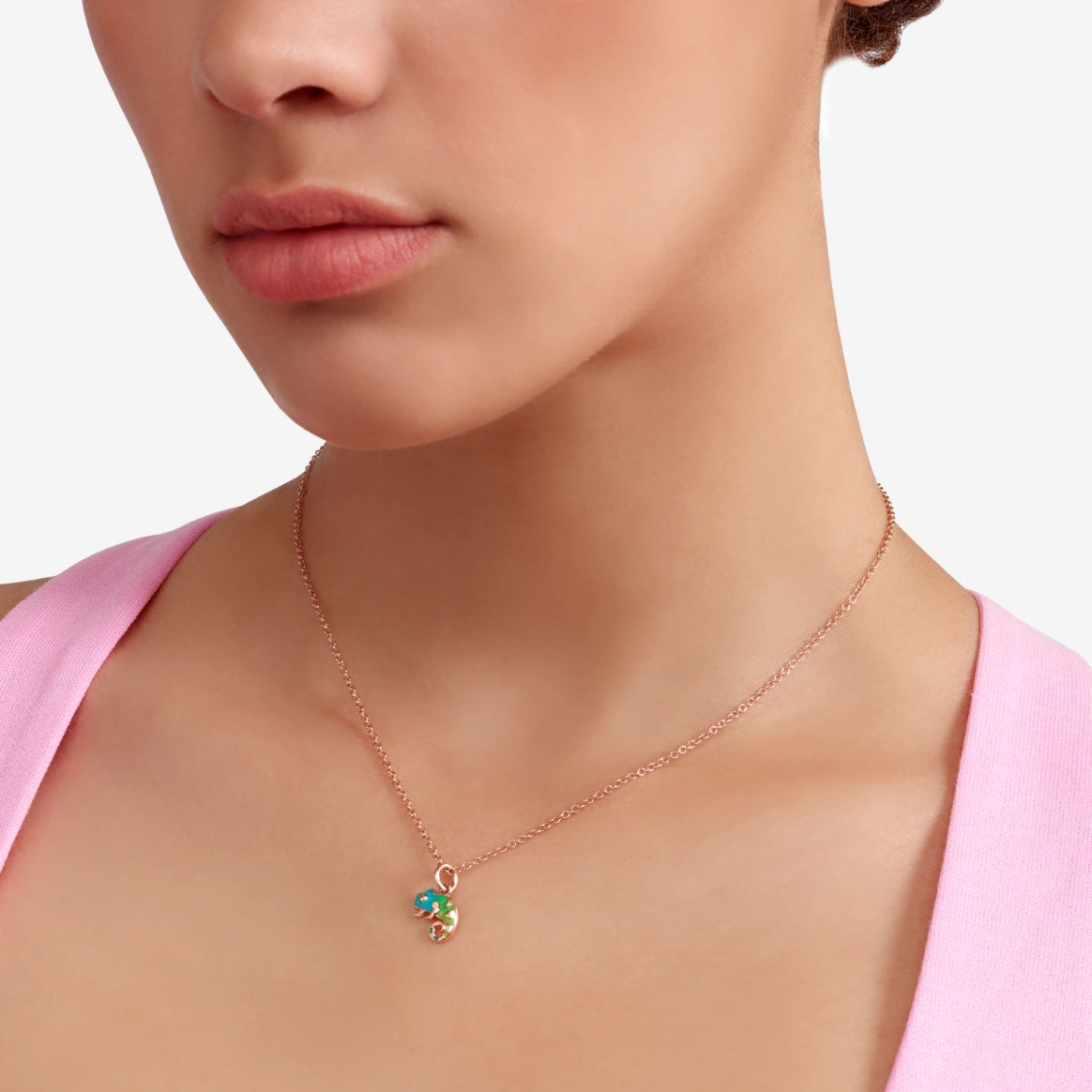 Charm DoDo Camaleonte Oro Rosa e Smalto Perlato Verde