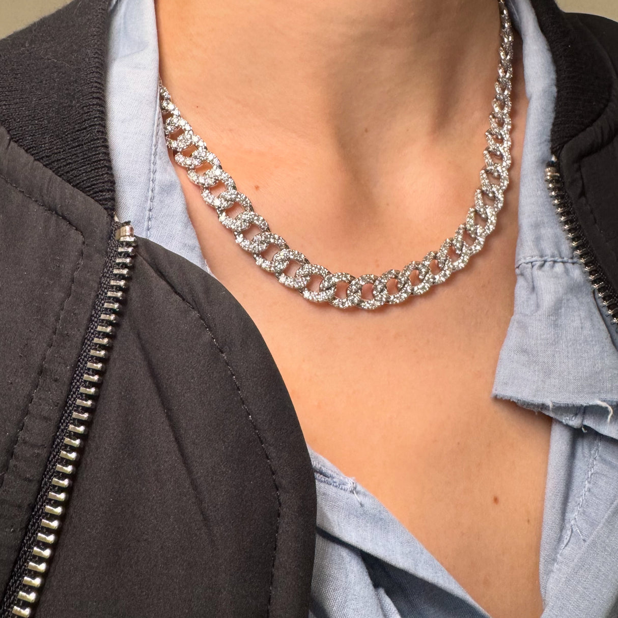 Girocollo groumette di Diamanti in oro Bianco