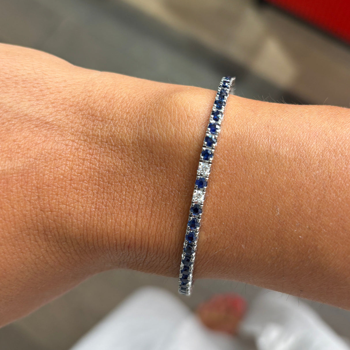 Bracciale Tennis Oro Bianco con Zaffiri 4,12ct e Diamanti