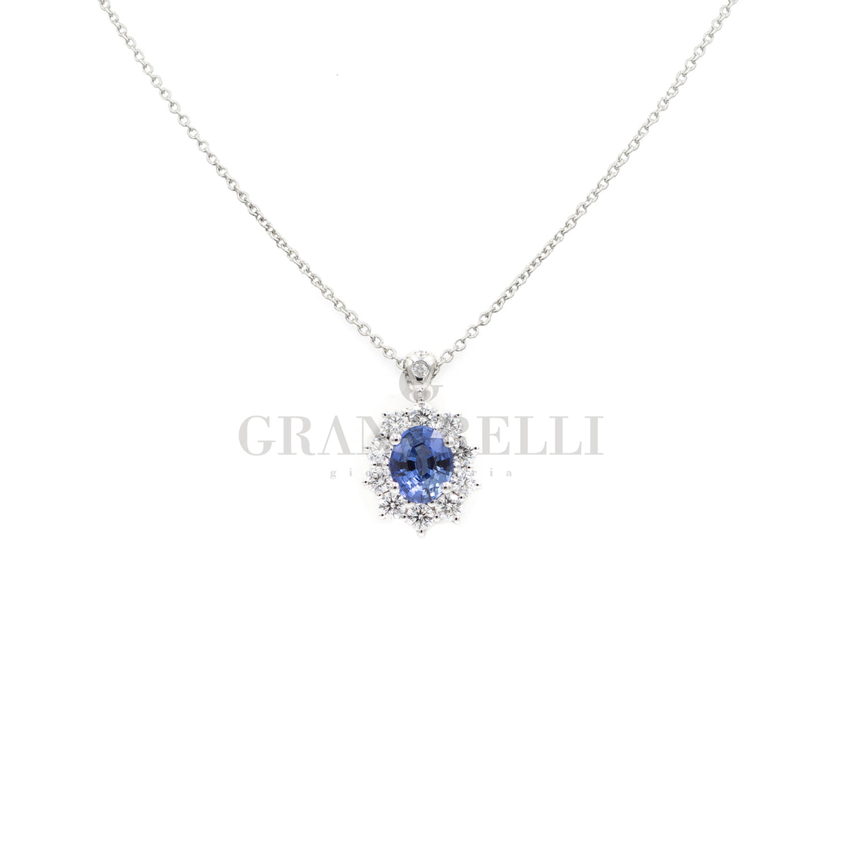 Girocollo Zaffiro Blu e Diamanti in Oro Bianco