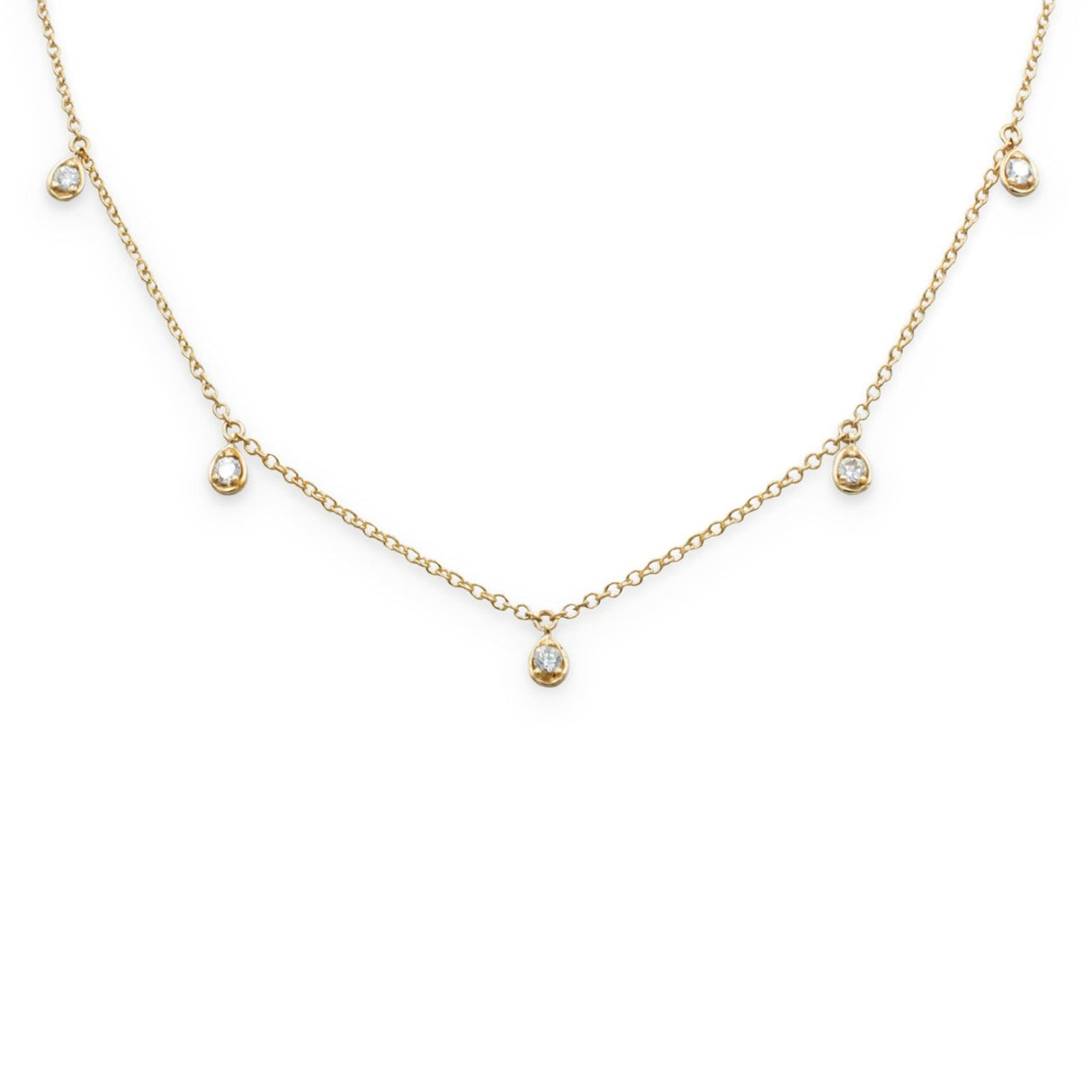 Girocollo 5 Brillanti a Goccia In Oro Giallo-Girocolli-GioGio-Gioielleria Granarelli