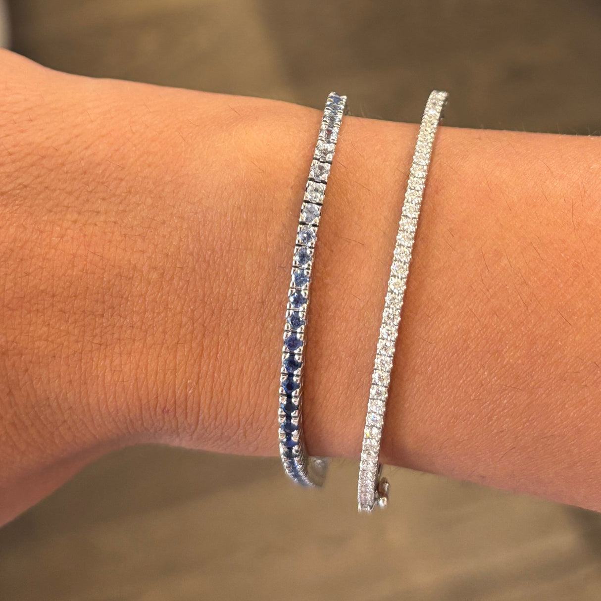 Bracciale Tennis Zaffiri Blu sfumati in Oro Bianco