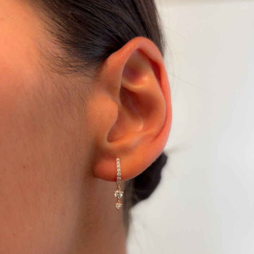 Orecchini cerchi oro Rosa con diamanti e pendente