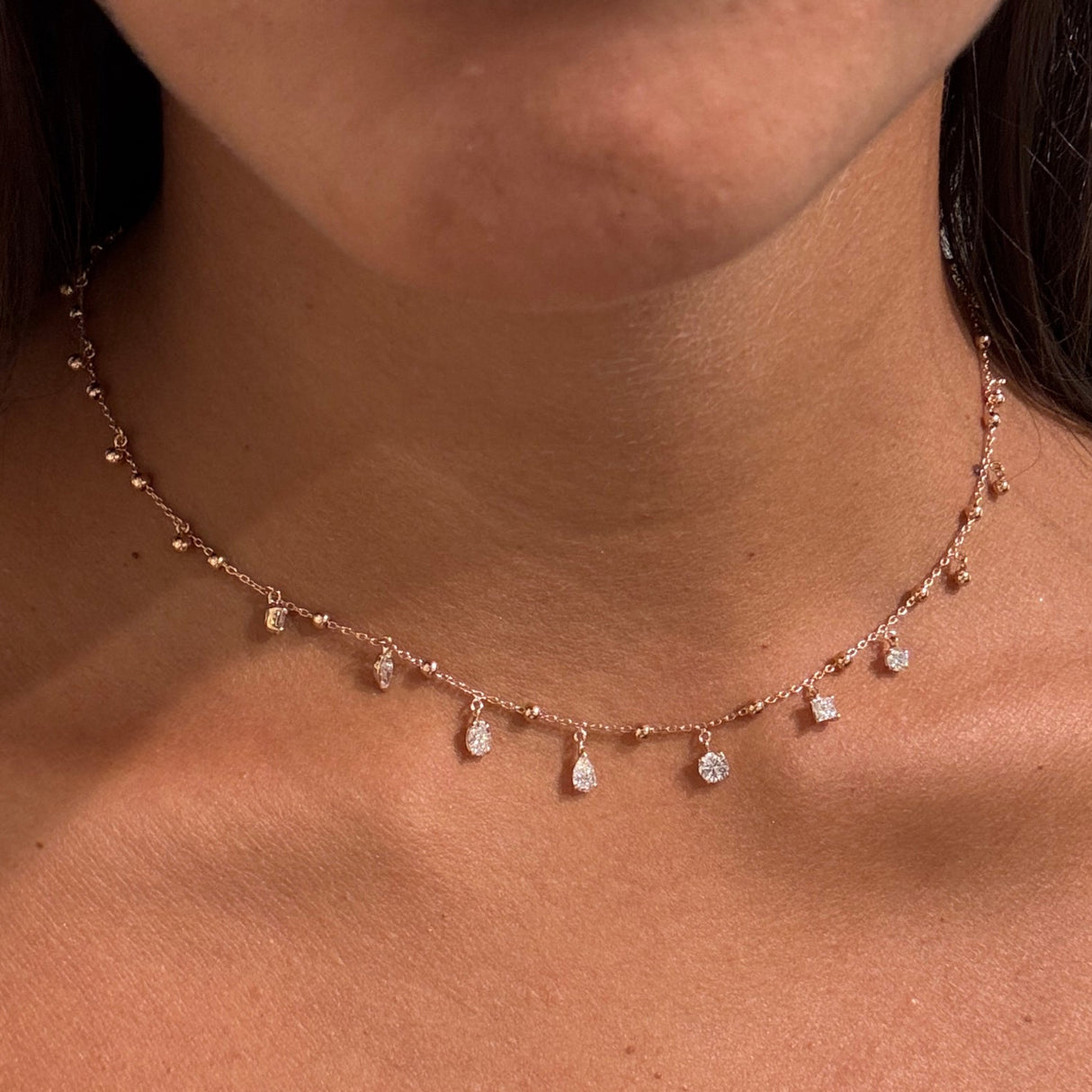 Girocollo In oro Rosa con Diamanti Pendenti