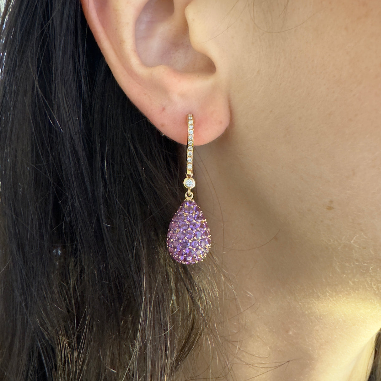 Boccola con pavè di ametista e diamanti bianchi in oro rosa-Orecchini-CRIVELLI-Gioielleria Granarelli