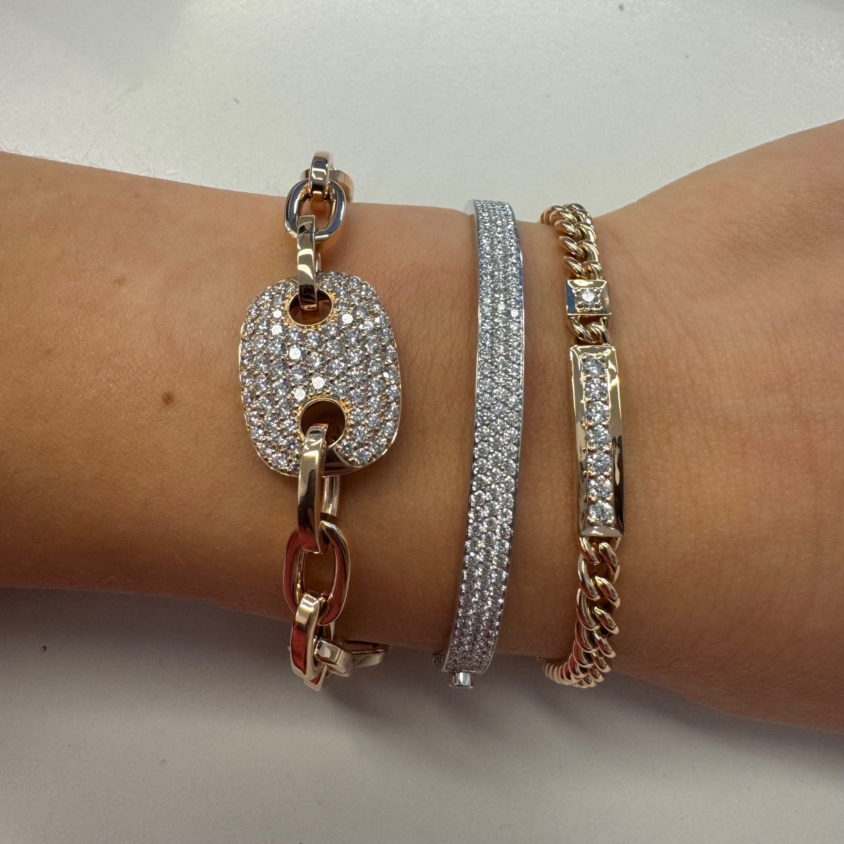 Bracciale Catena Piastra di Brillanti in Oro Rosa