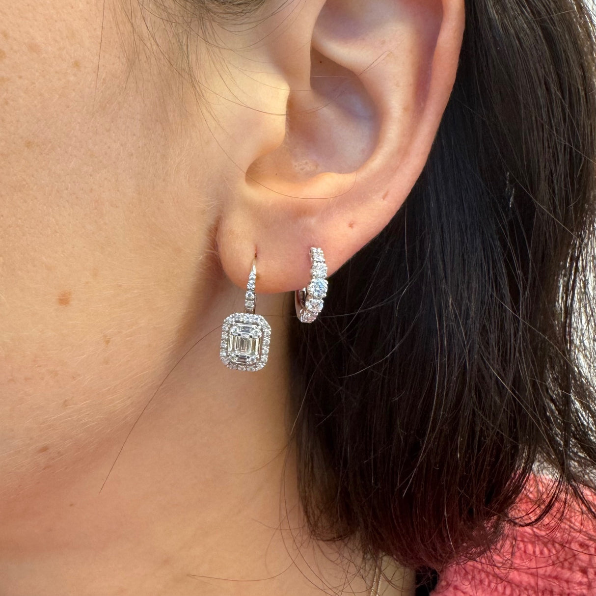 Orecchini Cerchi Oro Bianco e Diamanti