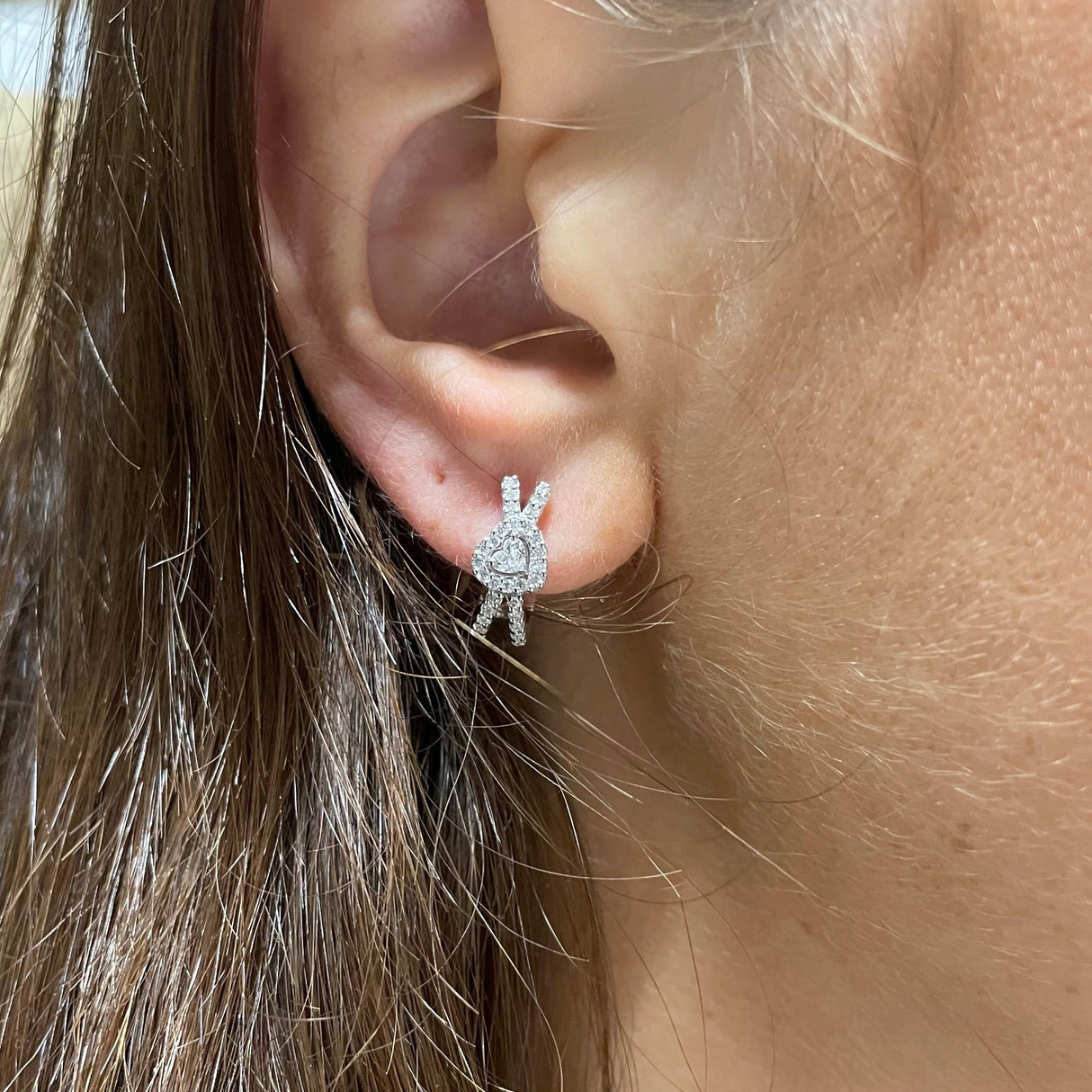 Orecchini Boccola Cuore Intrecciato In Oro Bianco-Orecchini-RECARLO-Gioielleria Granarelli