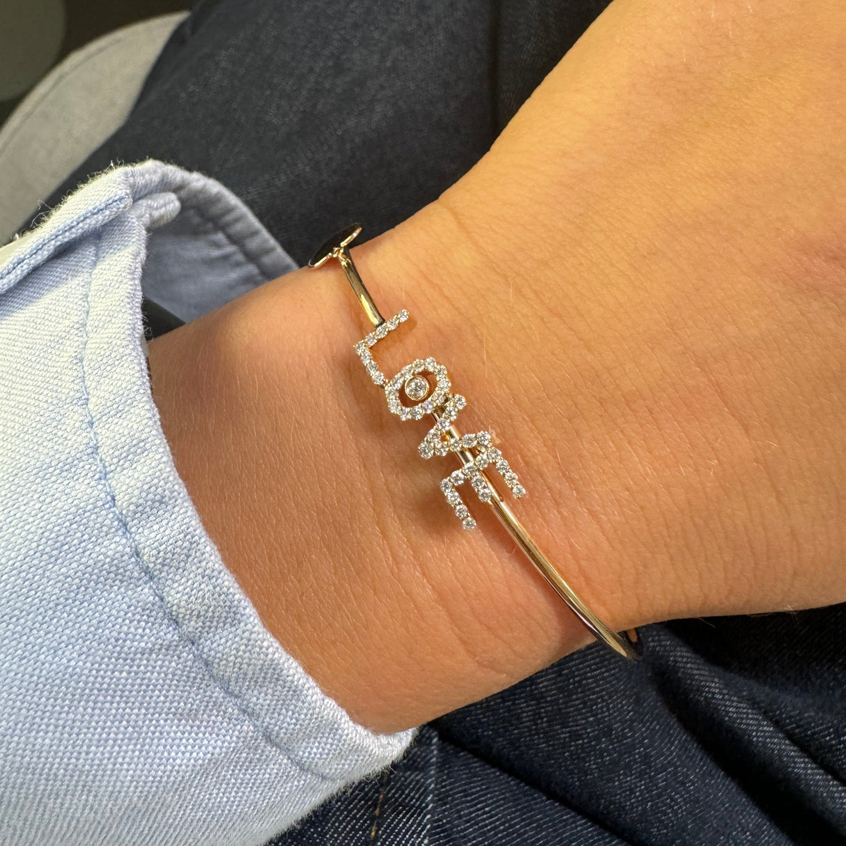 Bangle Love and Heart with diamonds and pink gold