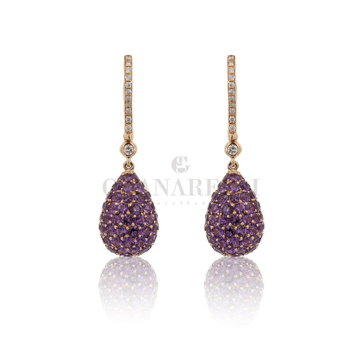 Boccola con pavè di ametista e diamanti bianchi in oro rosa-Orecchini-CRIVELLI-Gioielleria Granarelli