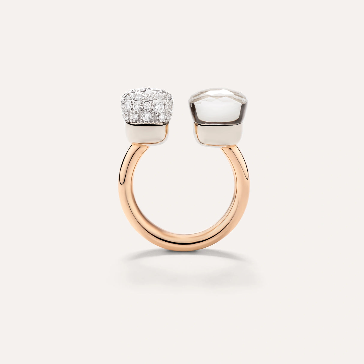 Anello Nudo In Oro Rosa e Bianco Con Topazio Bianco e Diamanti-Anelli-POMELLATO-Gioielleria Granarelli