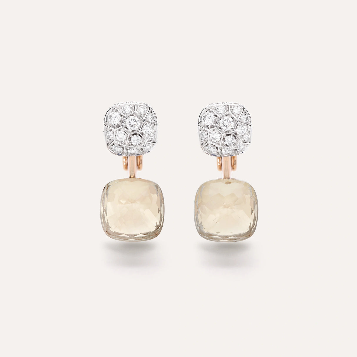 Orecchini Nudo in Oro Rosa e Bianco con Topazi Bianchi e Diamanti-Orecchini-POMELLATO-Gioielleria Granarelli