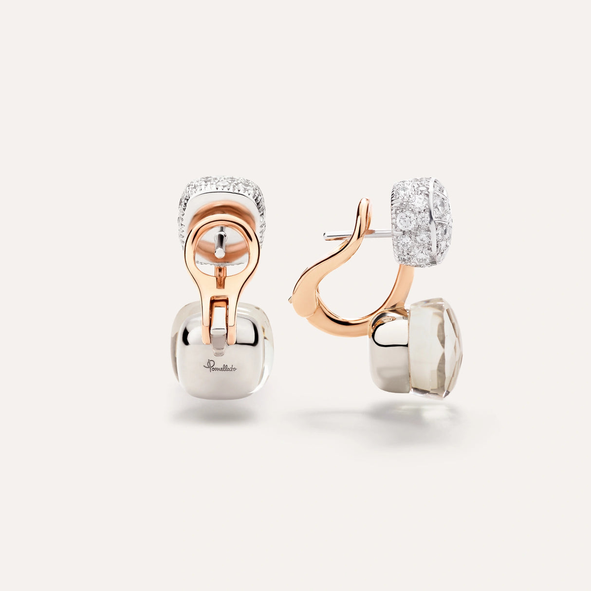 Orecchini Nudo in Oro Rosa e Bianco con Topazi Bianchi e Diamanti-Orecchini-POMELLATO-Gioielleria Granarelli