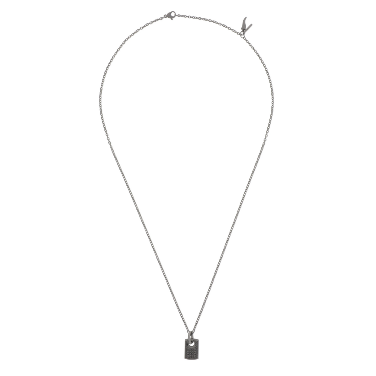 Collana Targhetta Piccola in Titanio e Diamanti Neri