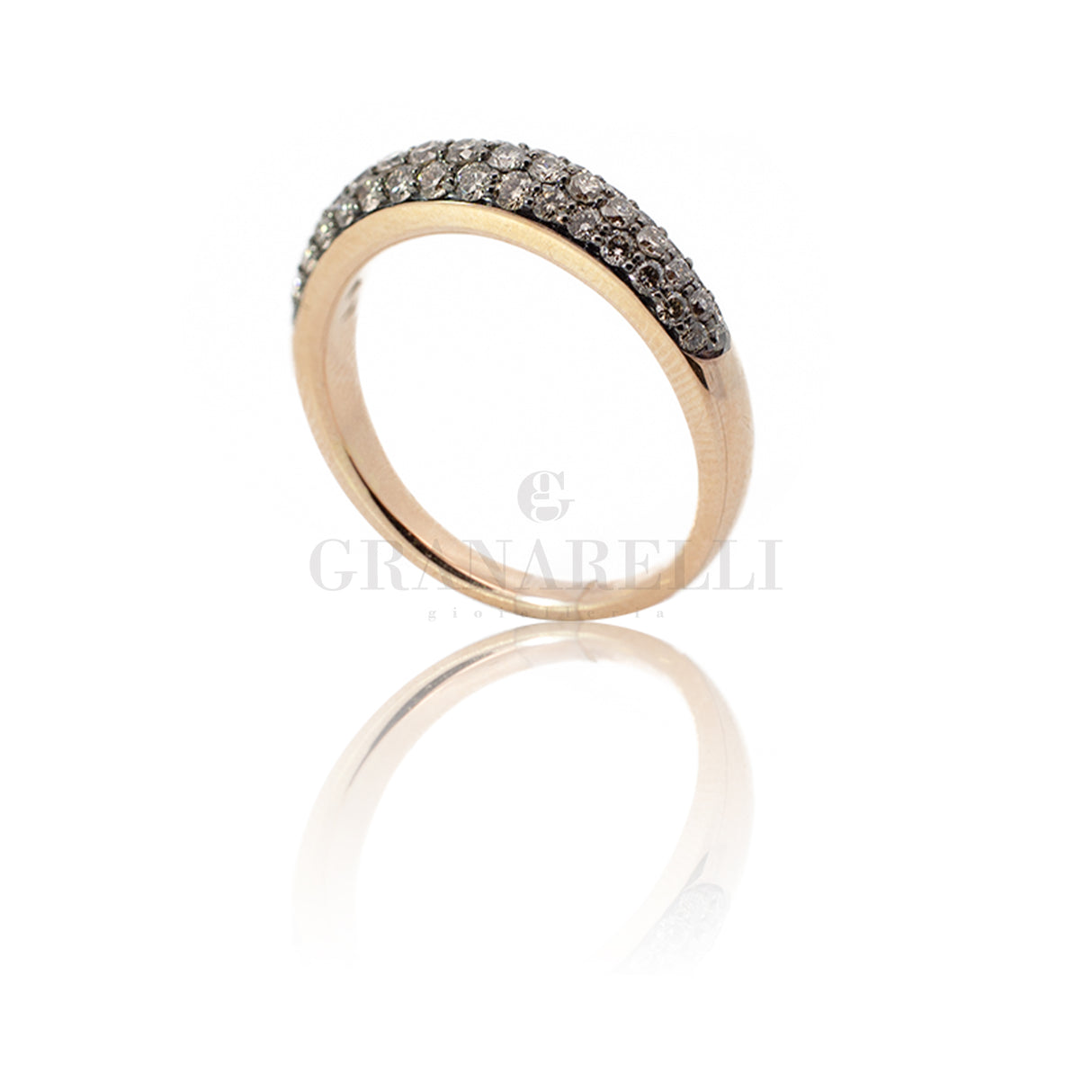 Pavè ring brown diamonds in rose gold