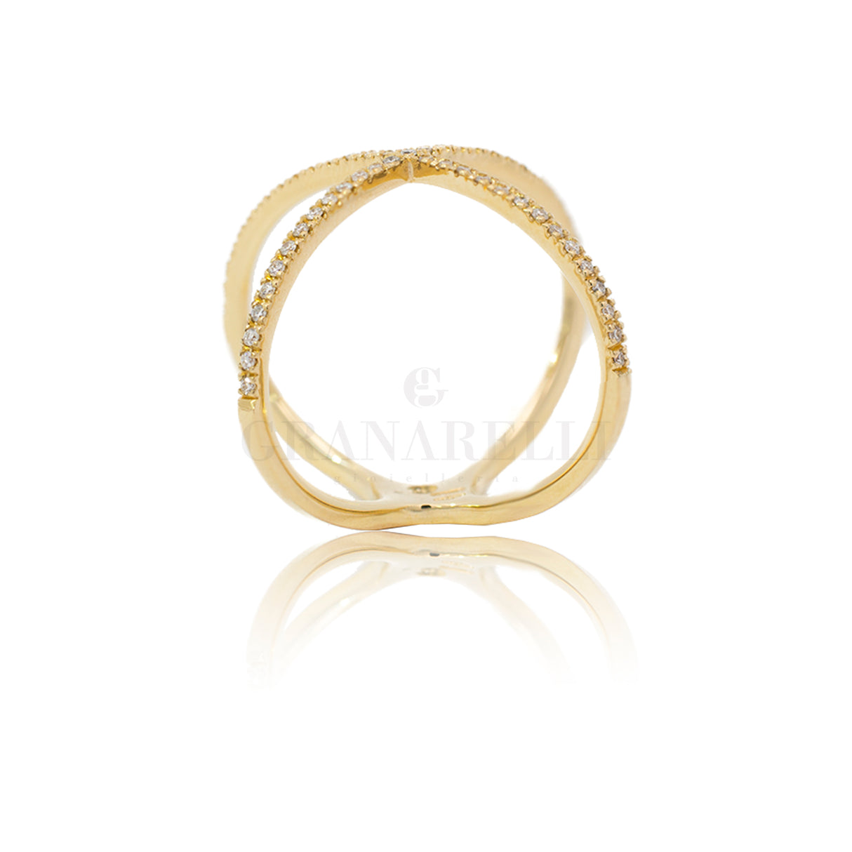 Anello fedina incrocio di diamanti in Oro Giallo
