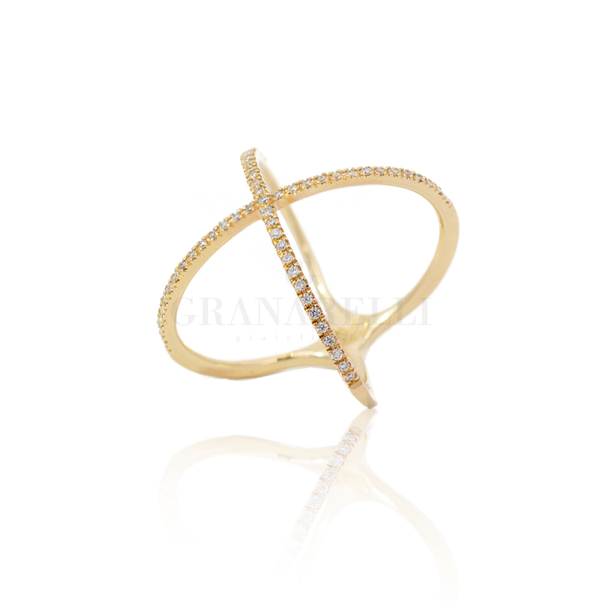 Anello fedina incrocio di diamanti in Oro Giallo