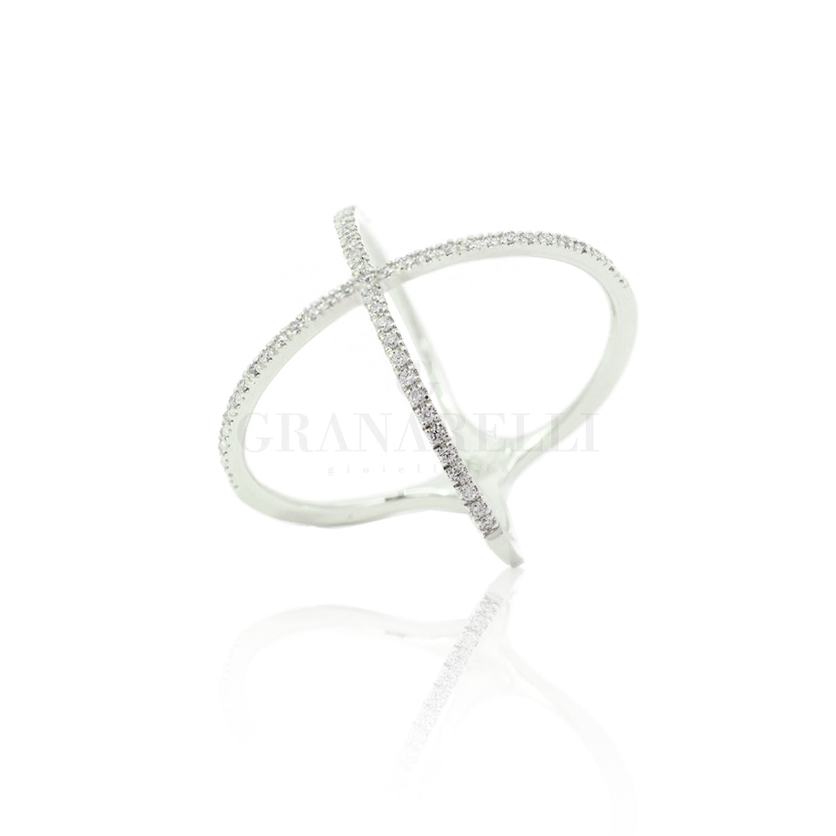 Anello Incrocio con Diamanti in Oro Bianco