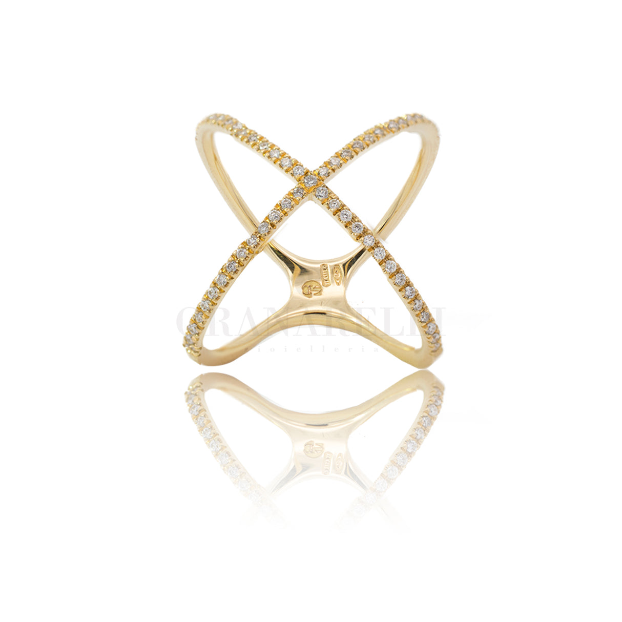 Anello fedina incrocio di diamanti in Oro Giallo