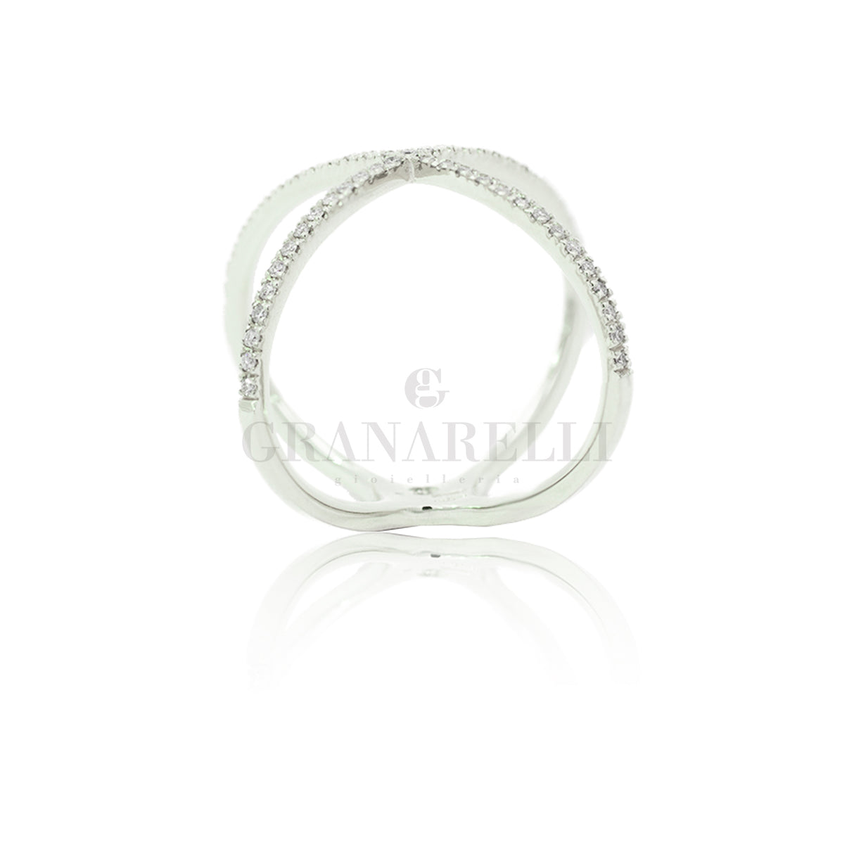 Anello fedina incrocio di diamanti in Oro bianco