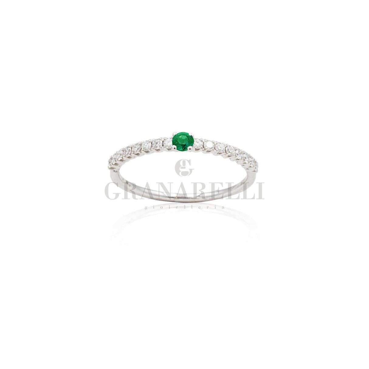 Smerald and Fedine ring in white gold