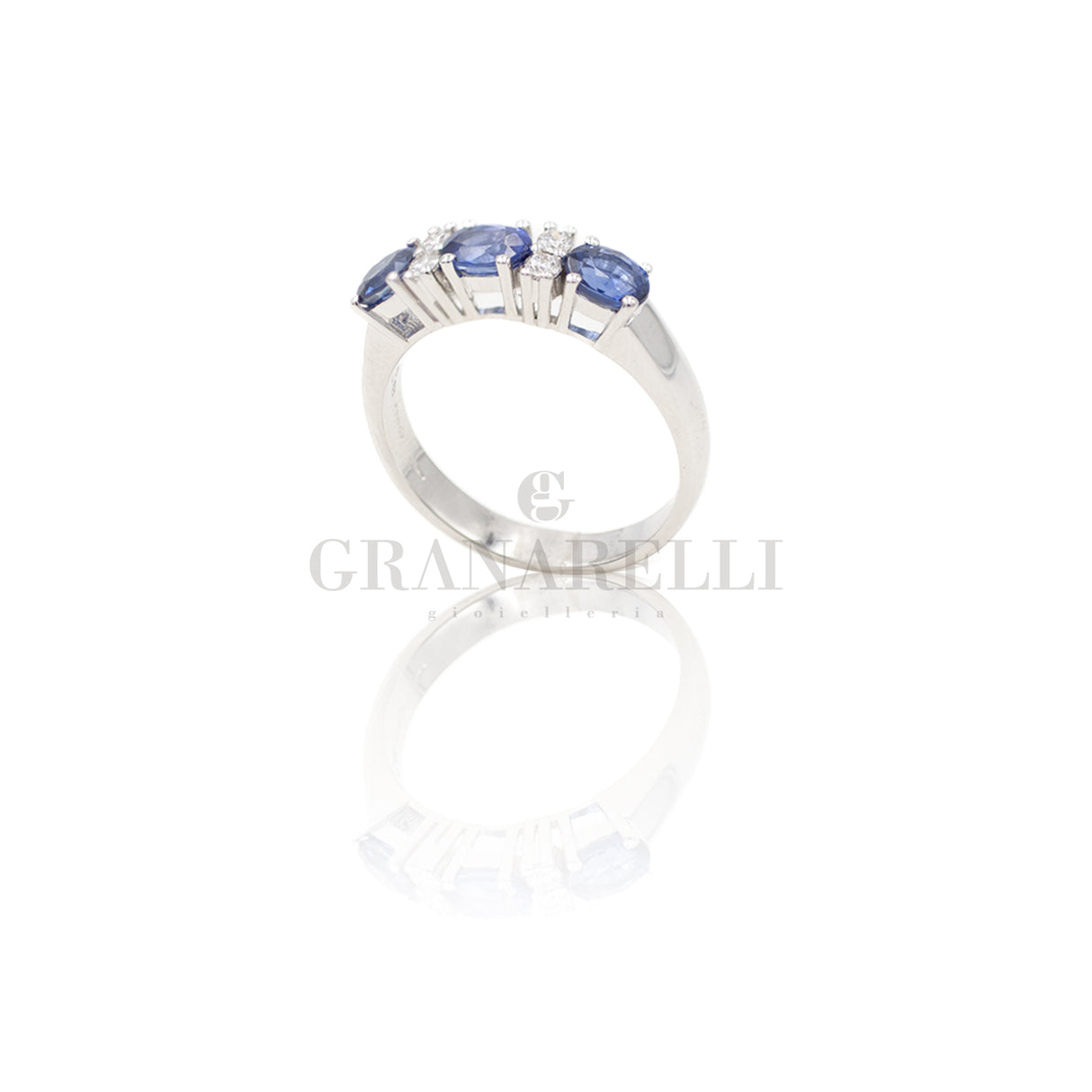 Anello Fedina 3 Zaffiri e Diamanti Bianchi