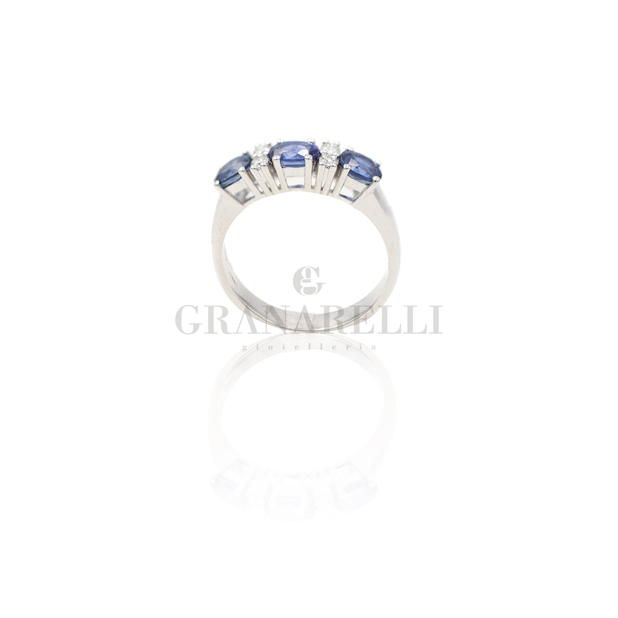 Anello Fedina 3 Zaffiri e Diamanti Bianchi