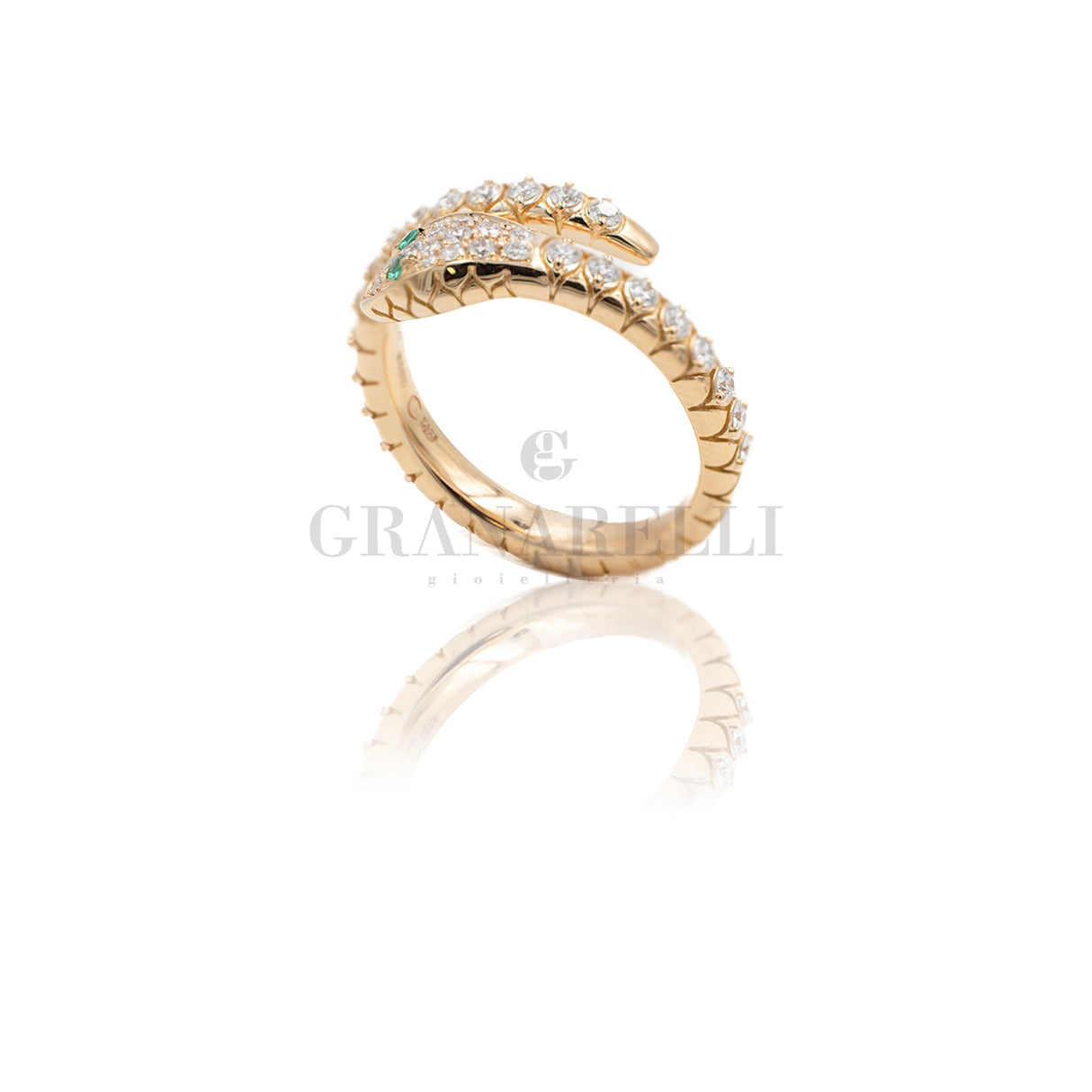 Anello Serpente Tubogas Oro Rosa Smeraldi e Diamanti