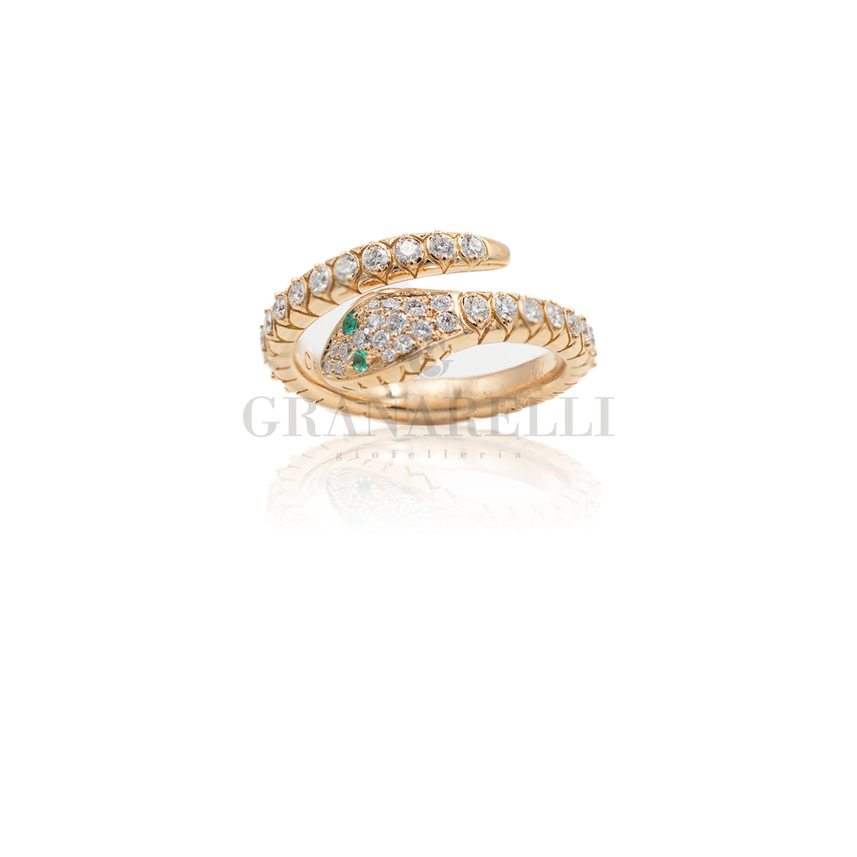 Anello Serpente Tubogas Oro Rosa Smeraldi e Diamanti