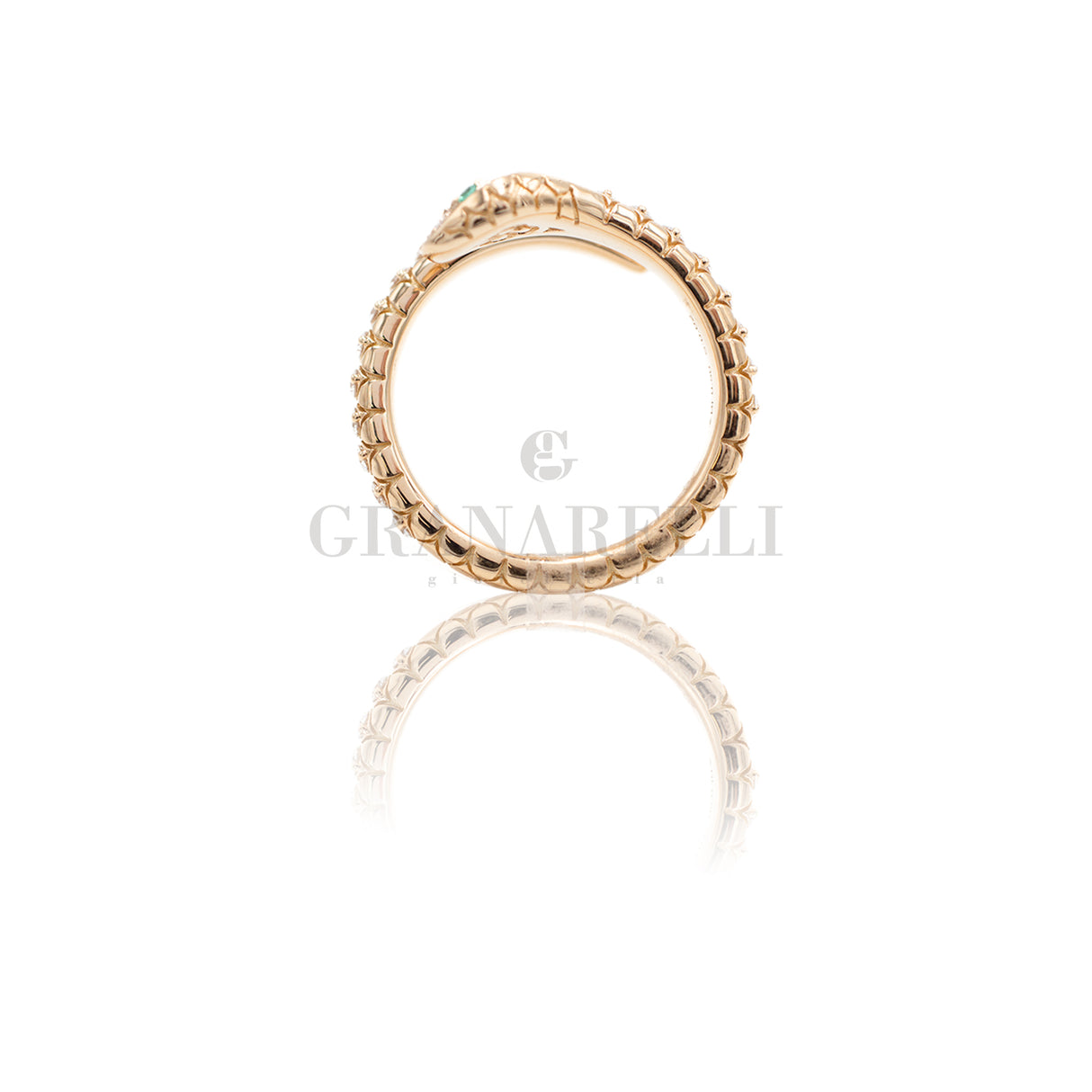 Anello Serpente Tubogas Oro Rosa Smeraldi e Diamanti