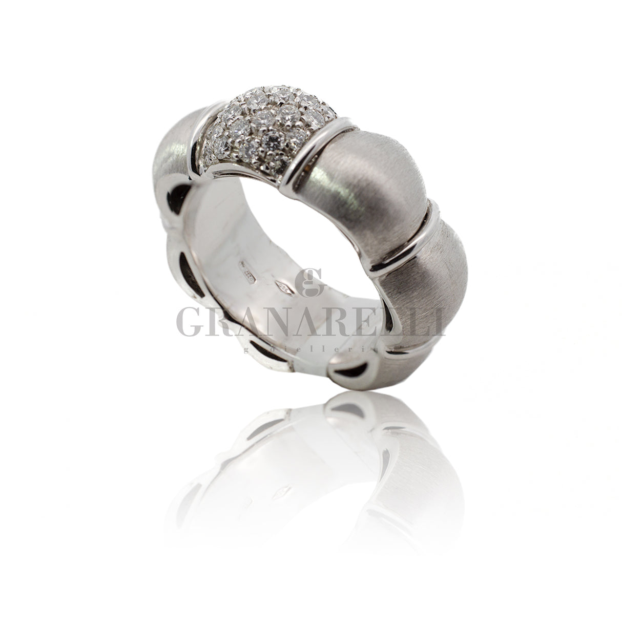 White diamond diamonds ring in sandblasted white gold