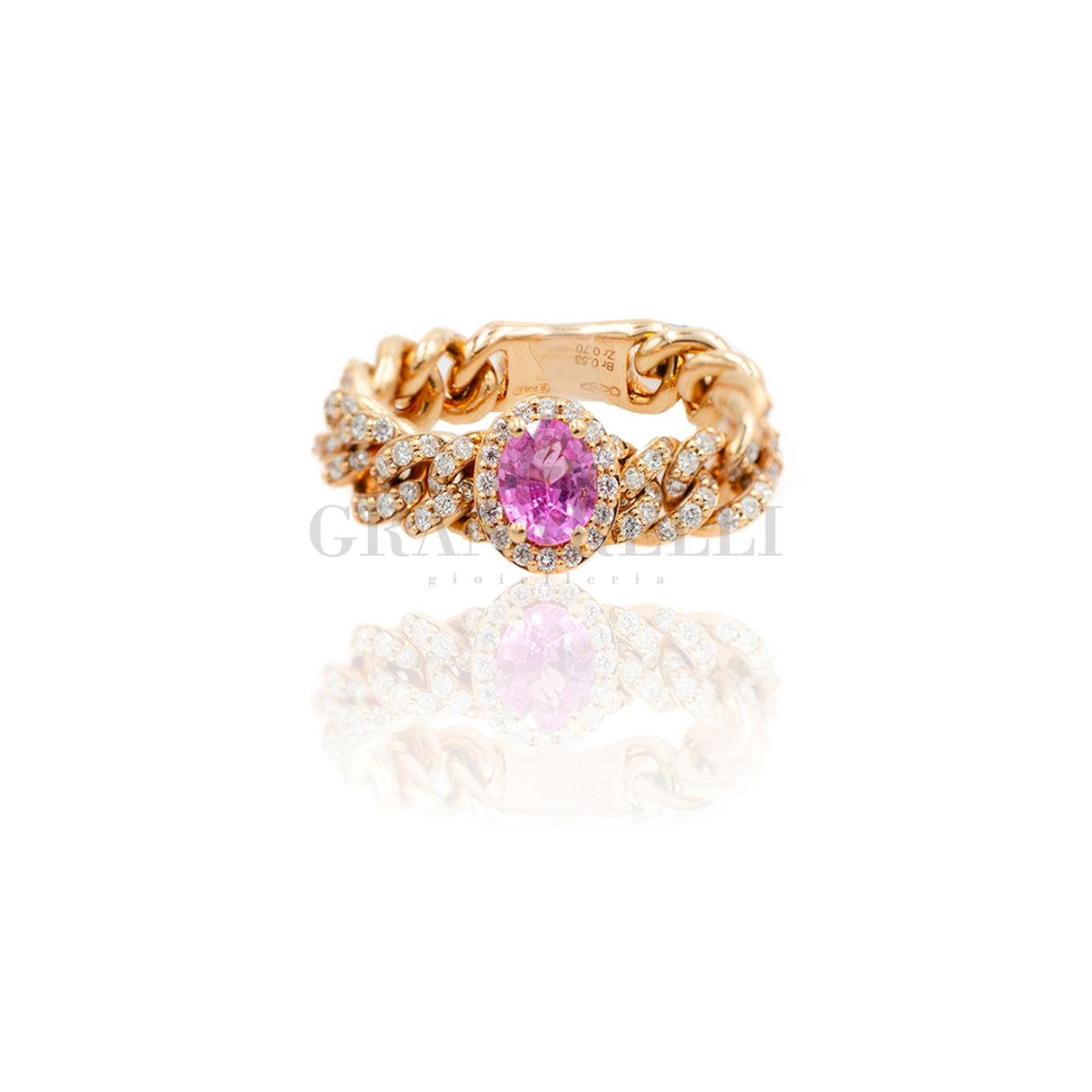 Anello Groumette in Oro Rosa con Zaffiro Rosa e Diamanti