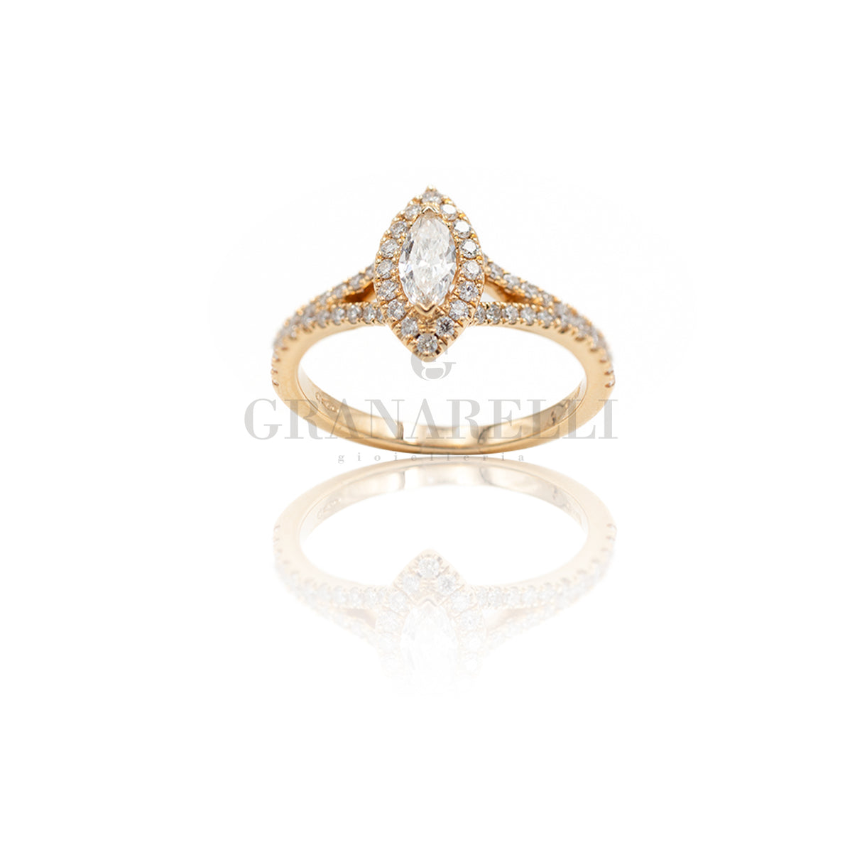 Rose gold and diamond gold shuttle ring ring
