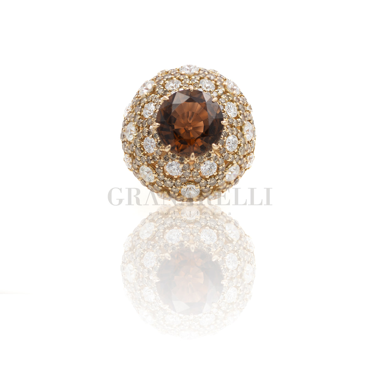 Anello oro rosa spessartite, diamanti e diamanti brown